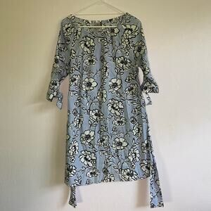 como vintage dress Womens Blue/White Floral On & Off Shoulder Mini Dress  SIze M
